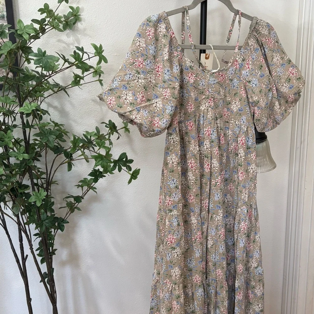 Boho Floral Maxi Dress in Pastel Hues In Loom NWT - Picture 5 of 7
